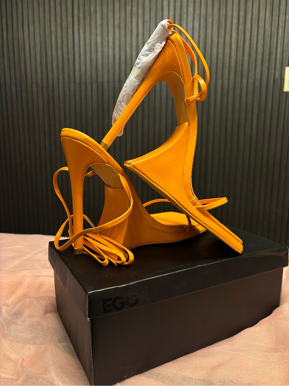 EGO Women's Orange Strappy High Heel Sandals